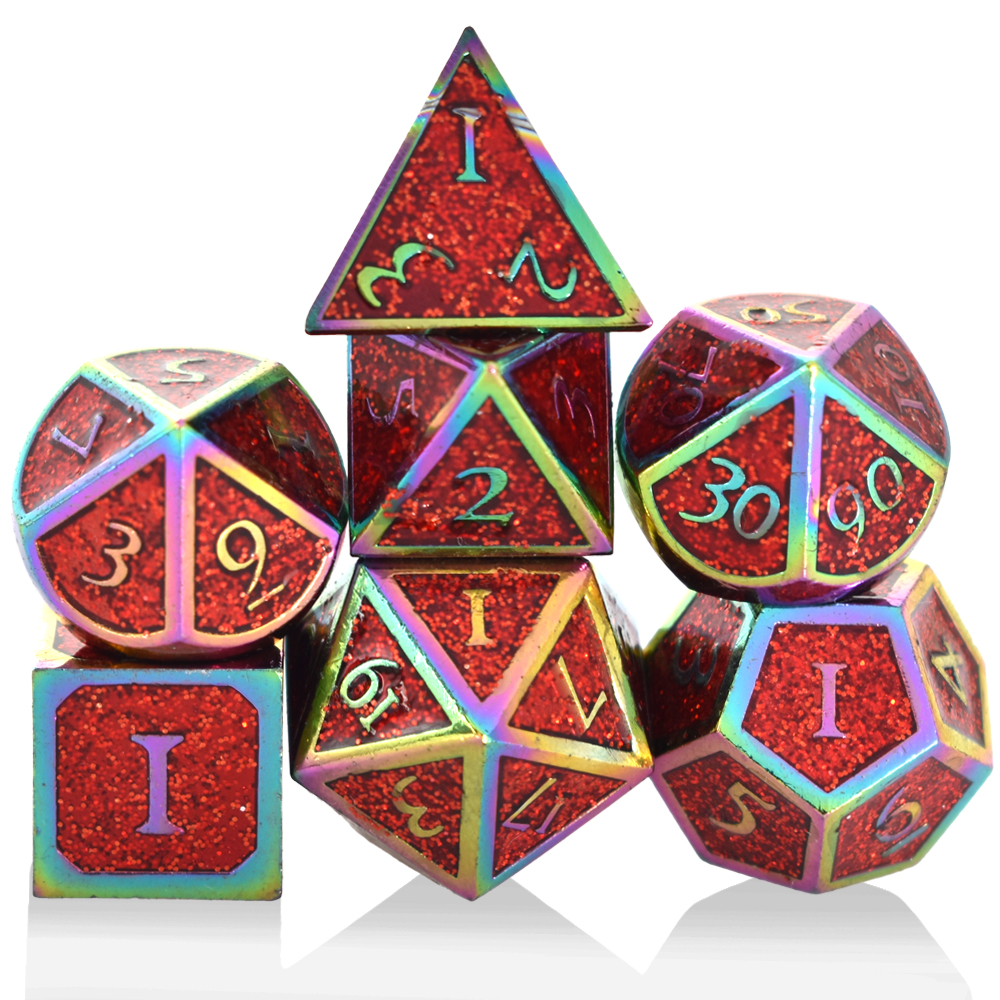 Roman Character Electroplating Colorful Red Powder-Filled Metal Dice