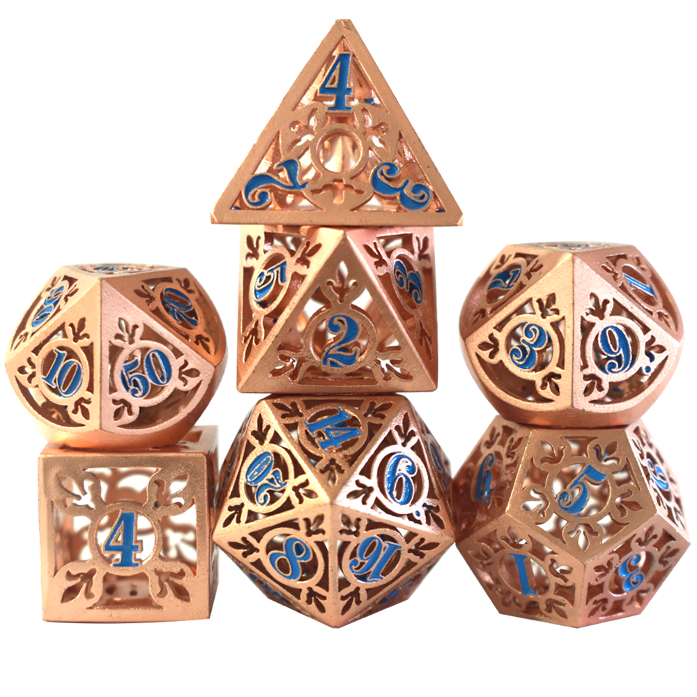 Electroplated Openwork Rose Gold Light Blue Metal Dice