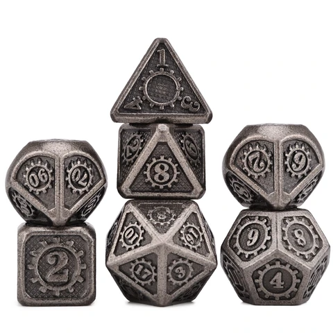 Gear Antique Nickel Plated Metal Dice