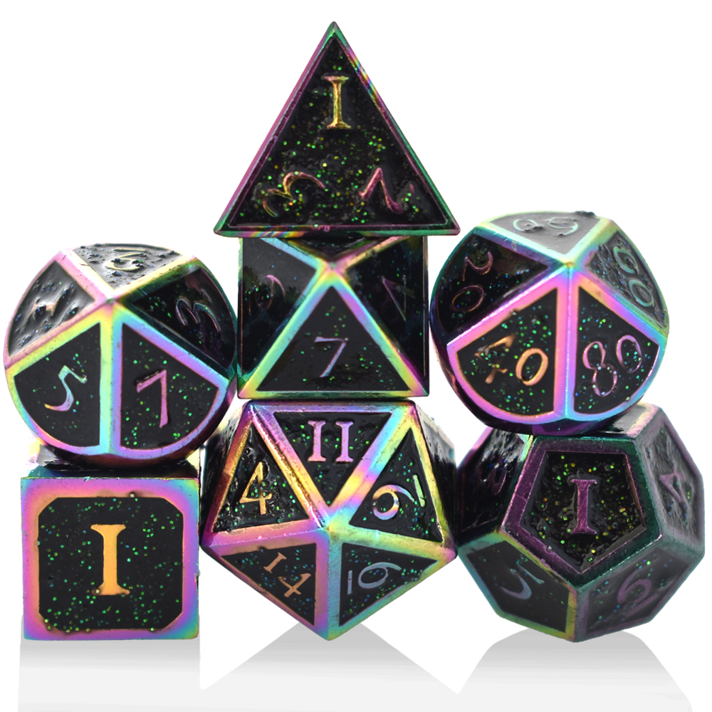 Roman Character Electroplating Colorful Black Powder-Filled Metal Dice