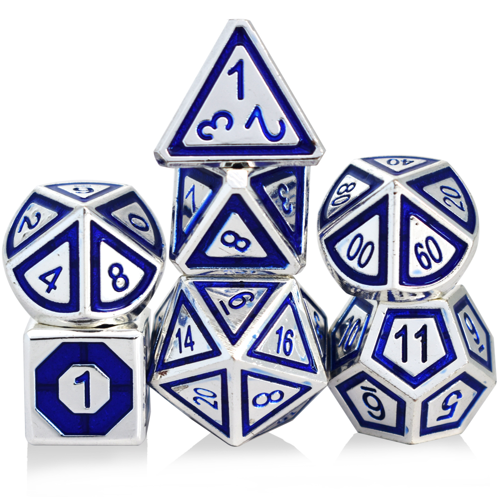 Embossed Electroplating Silver Blue Metal Dice
