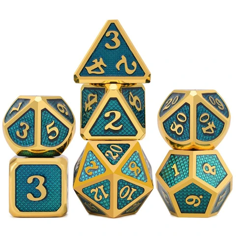Snake Pattern Electroplated Gold Light Blue Metal Dice