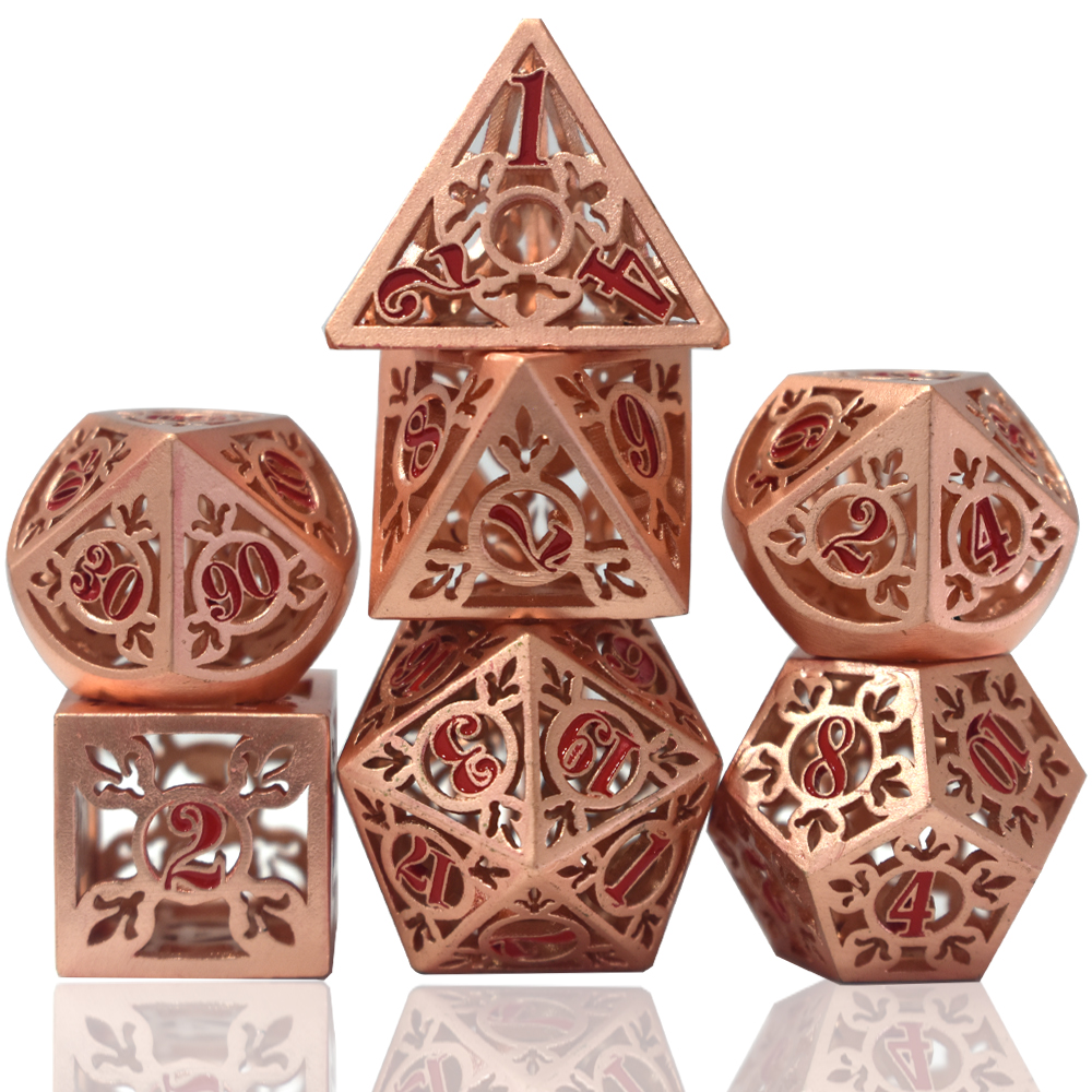 Electroplated Skeleton Rose Gold Red Metal Dice