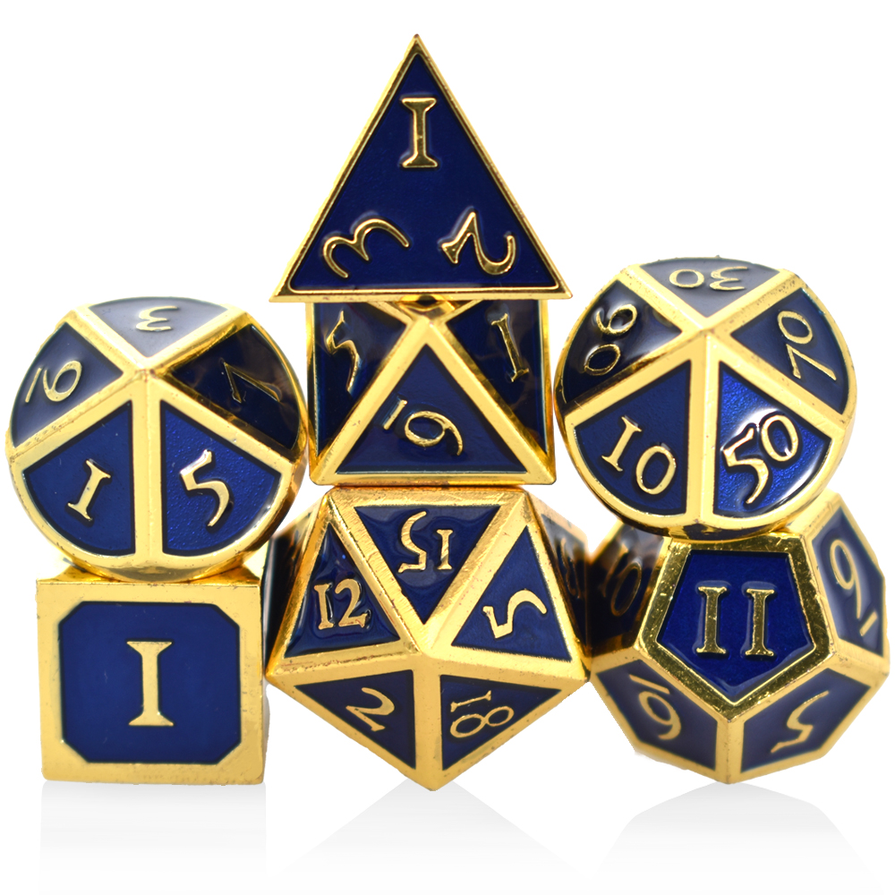 Roman Characters Electroplated Gold Ink Blue Metal Dice