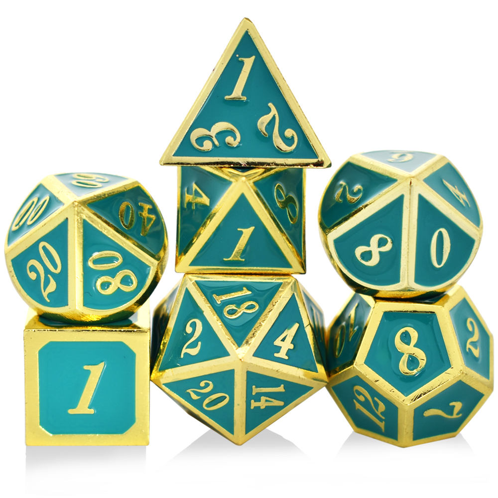 Italic Plated Gold Light Blue Metal Dice