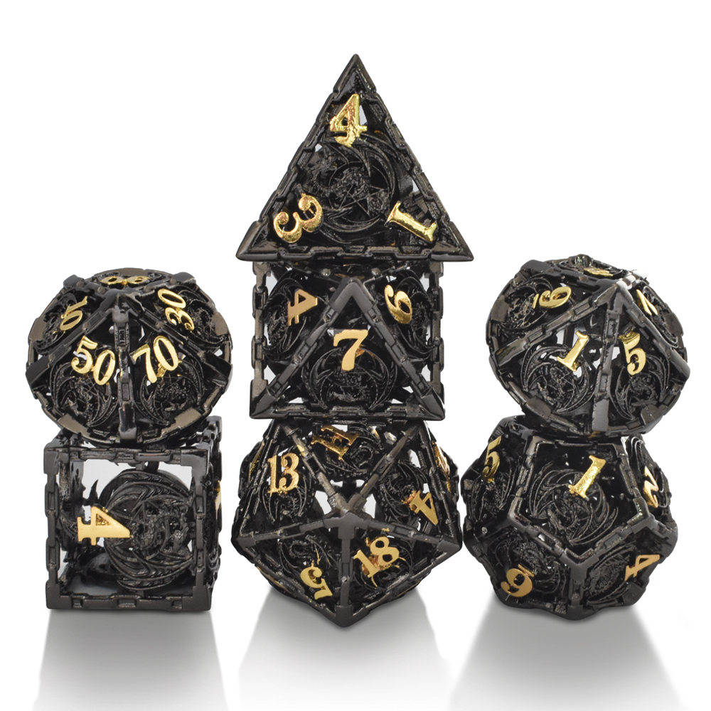 Dragon Black And Gold Hollow Metal Dice