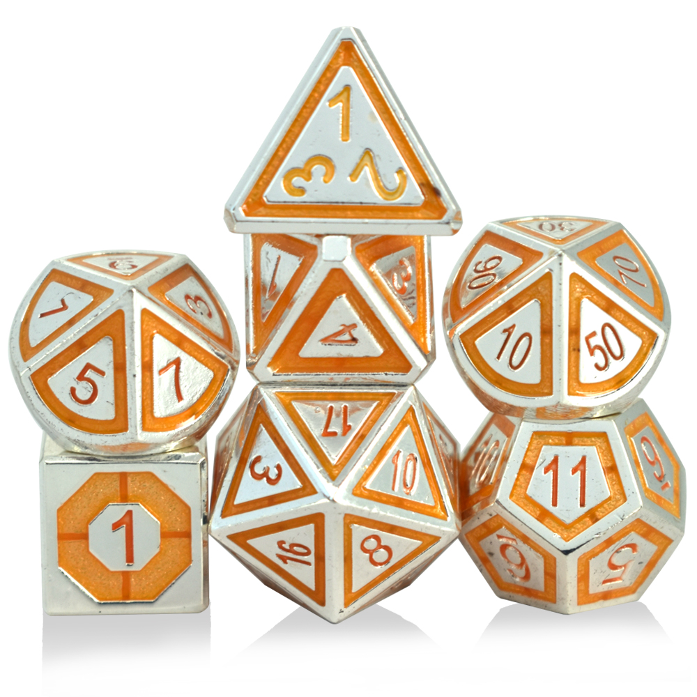 Embossed Character Electroplating Silver Yellow Metal Dice