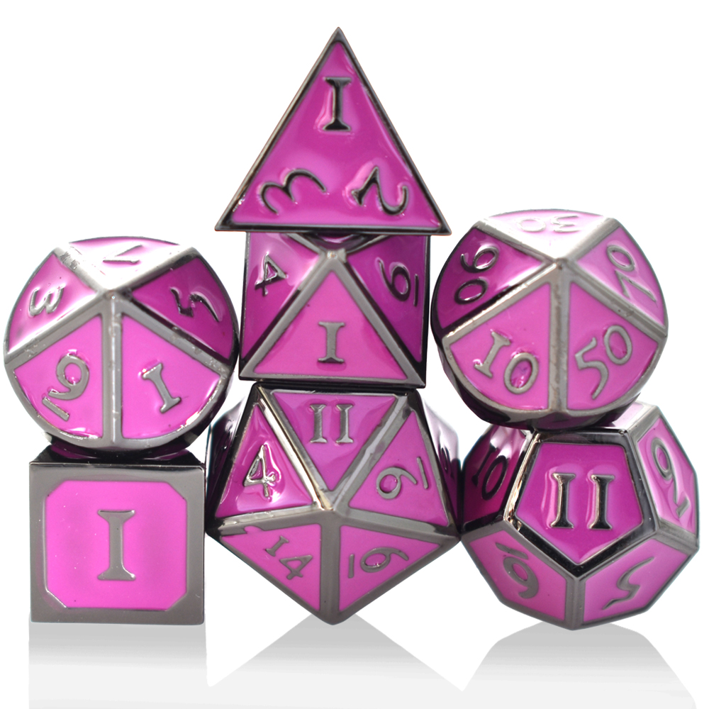 Romaji Electroplated Black Pink Metal Dice