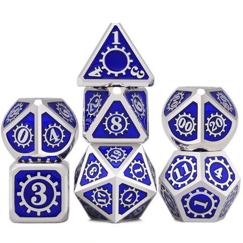 Gear Electroplating Silver Sapphire Blue Metal Dice