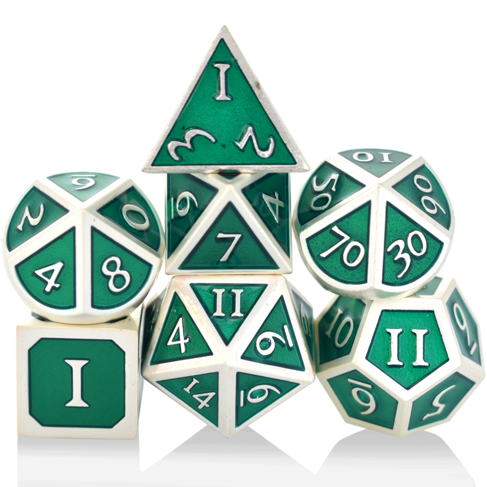 Roma Plated Pearl Silver Green Metal Dice