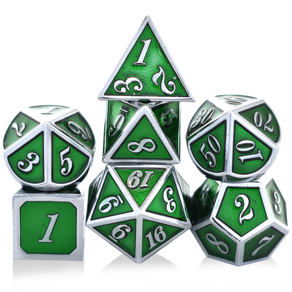 Italic Plated Silver Green Metal Dice