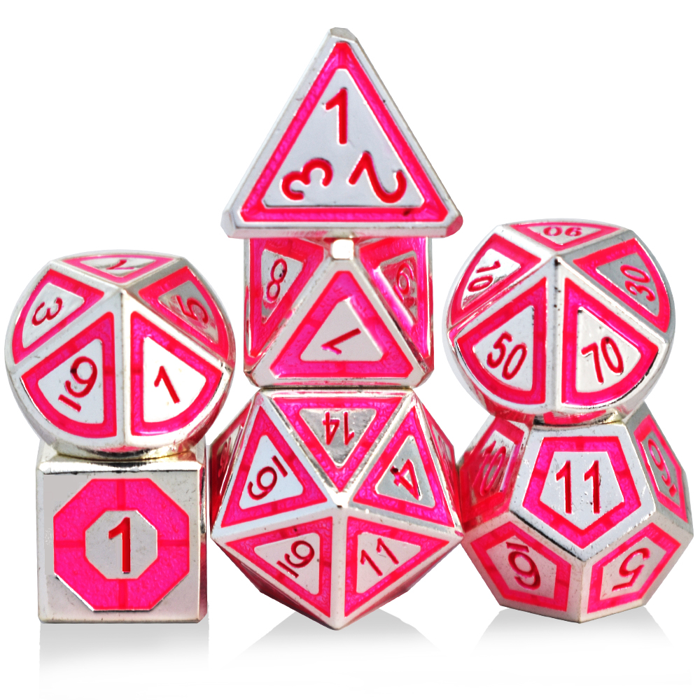 Embossed Character Electroplated Silver Pink Metal Dice