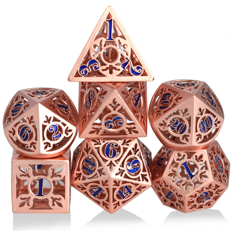Electroplated Skeleton Rose Gold Blue Metal Dice