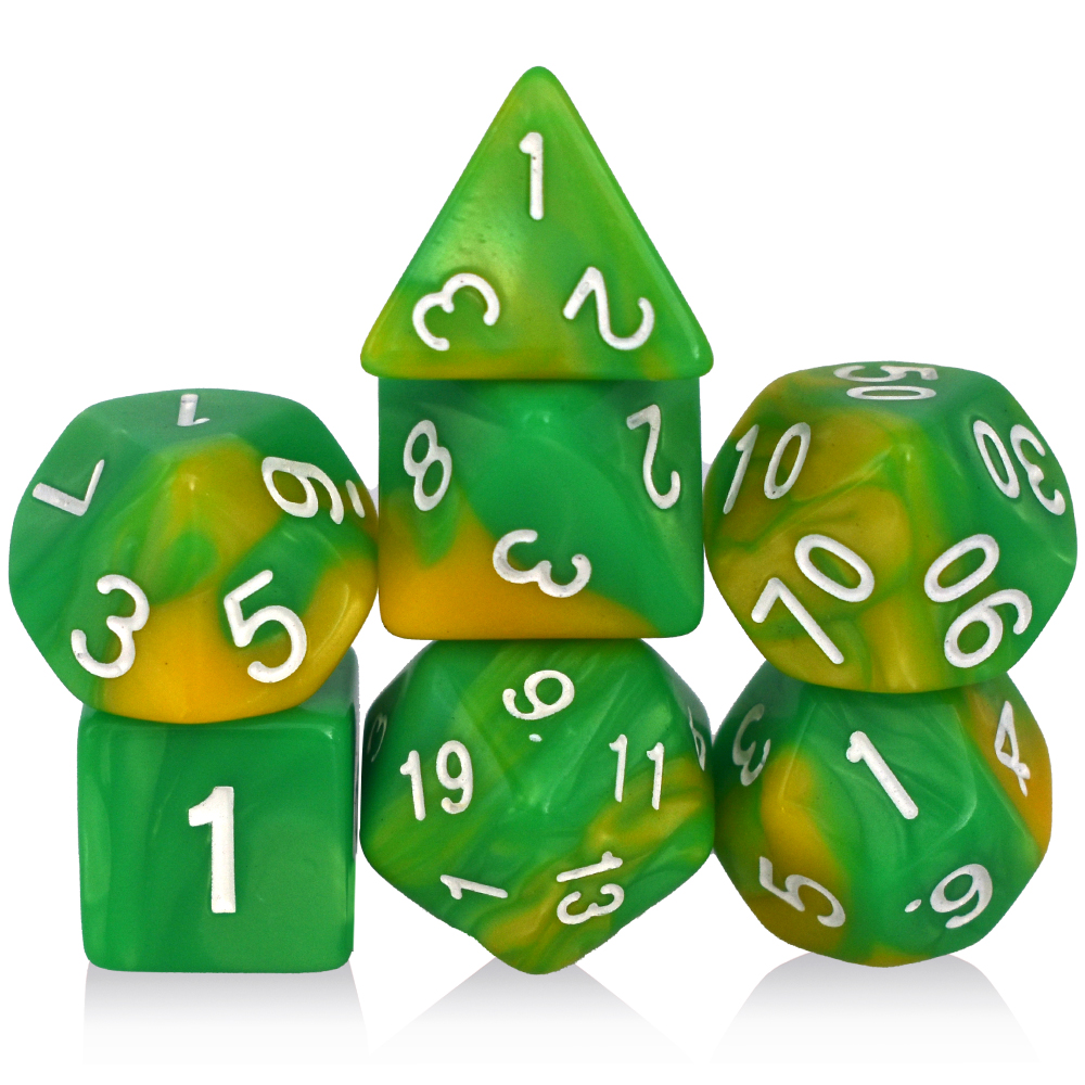 Acrylic Two-Color Green And Yellow Dice Set