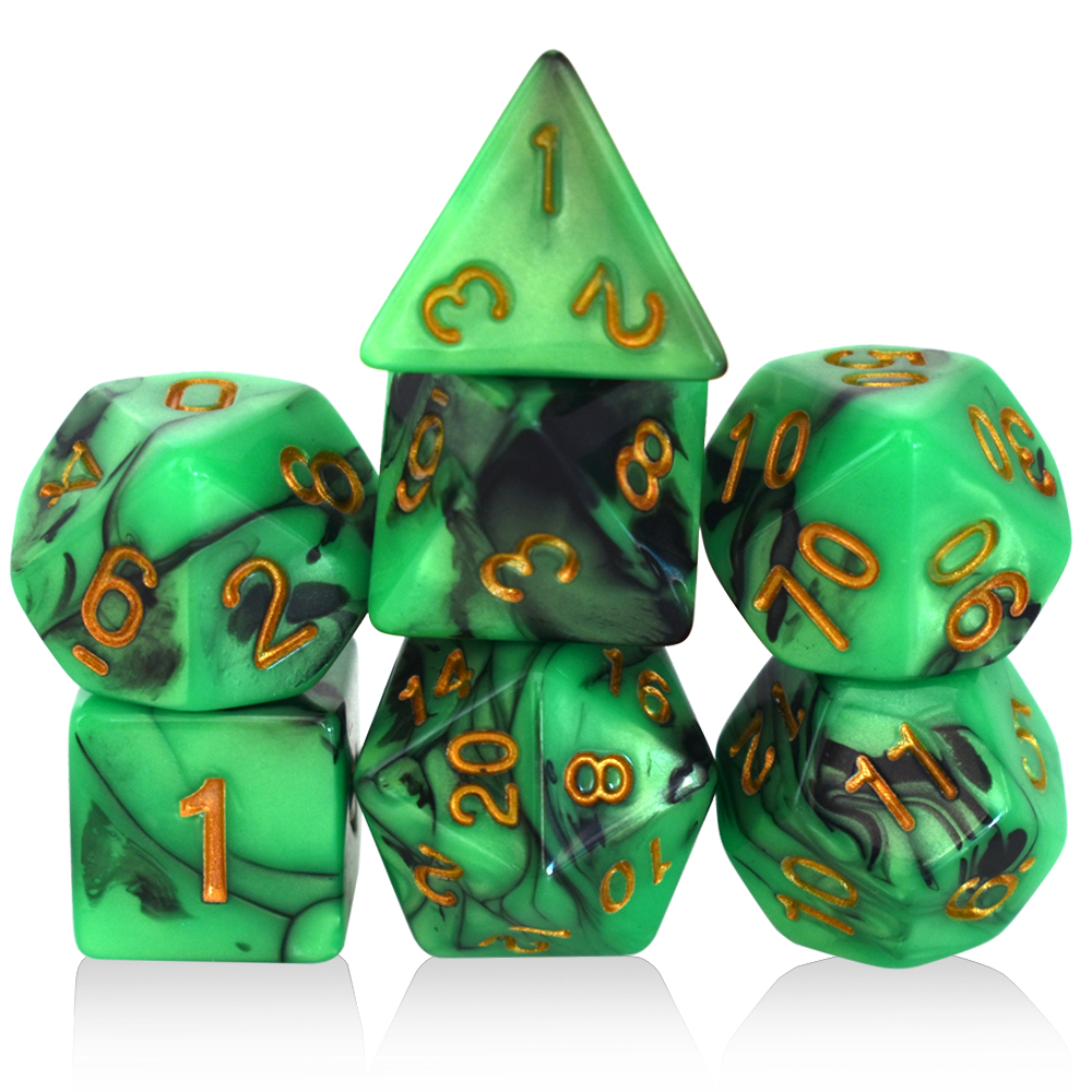 Acrylic Two-Color Green And Black Dice Set