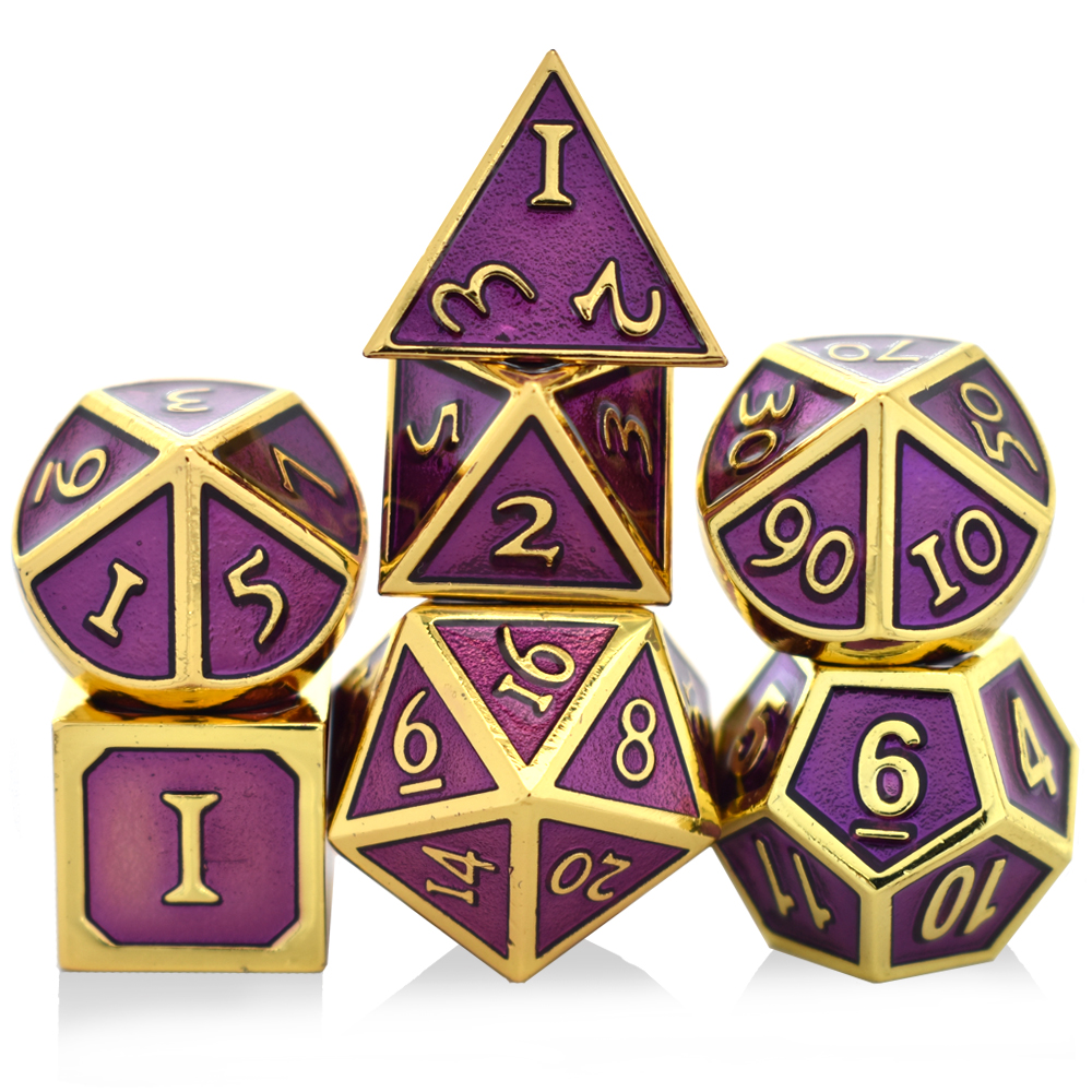Roman Characters Electroplated Gold Ink Purple Metal Dice