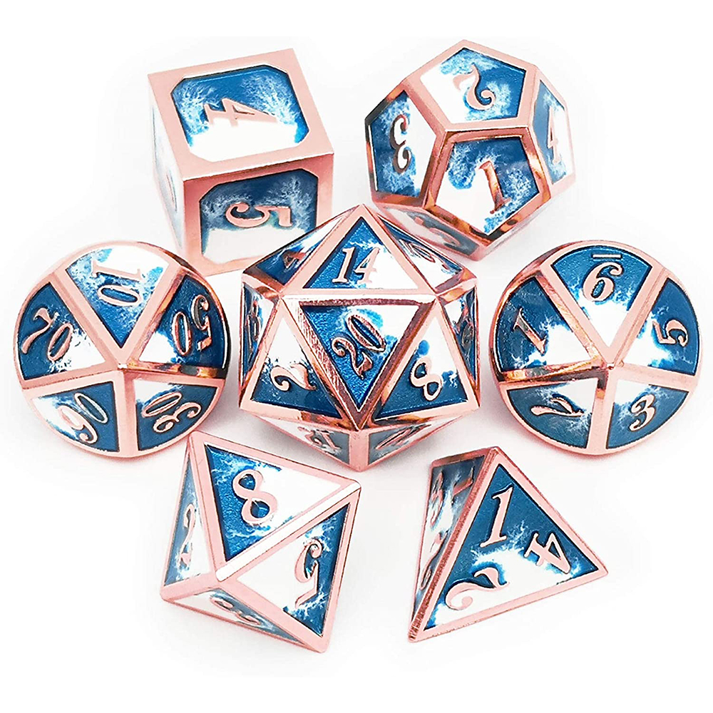 Rose gold with blue and white around the numbers