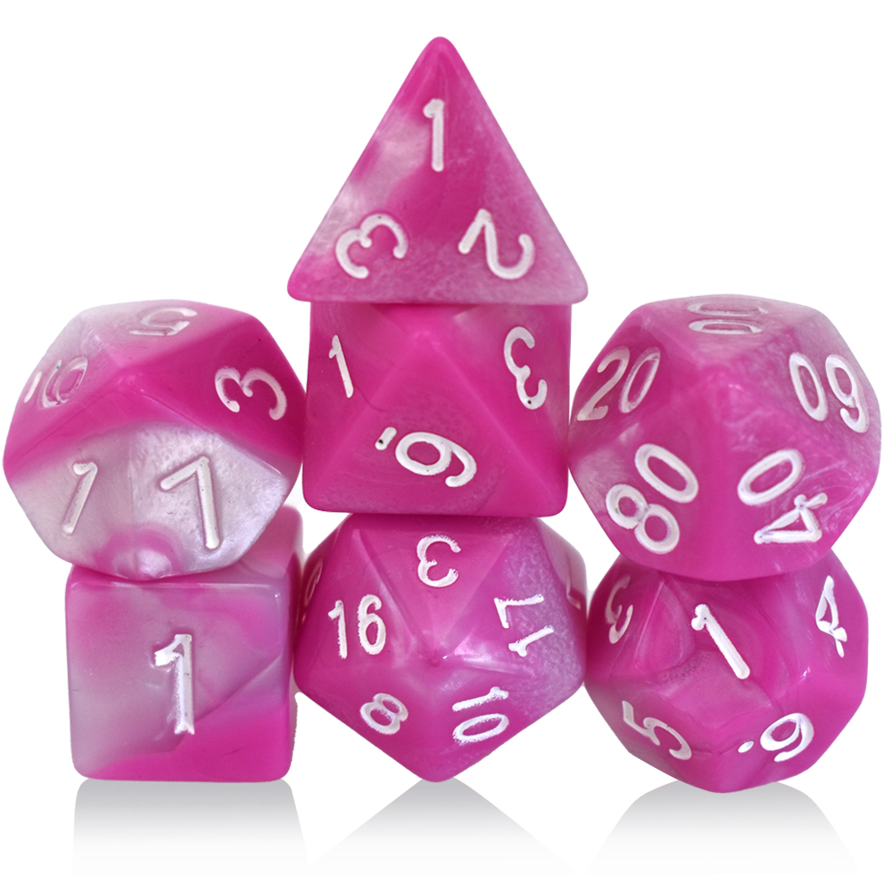 Acrylic Two Tone Pink Silver Dice Set