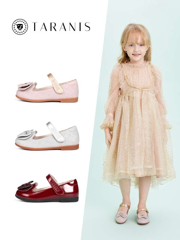 TARANIS Spring New Girls' Shoes Bowknot Children's Single Shoes Small Fragrant Wind Princess Shoes Soft Sole Small Leather Shoes