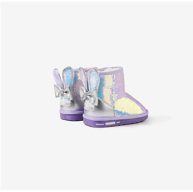 TARANIS Winter new children's high top cotton shoes with fleece shine warm girl's soft bottom non-slip snow boots