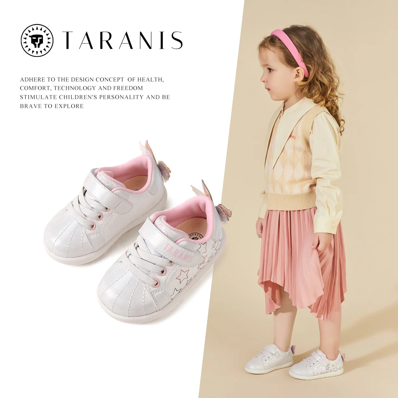 TARANIS Autumn New Children's Shoes Baby Toddler Shoes Girls' Functional Shoes Non-slip Soft Bow Sneakers