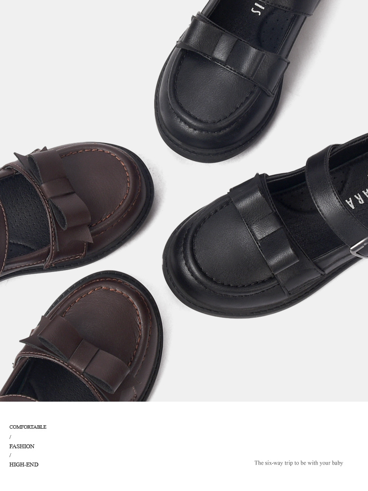 TARANIS New autumn black leather shoes for children girls show leather shoes anti-skid soft bottom students retro small leather shoes