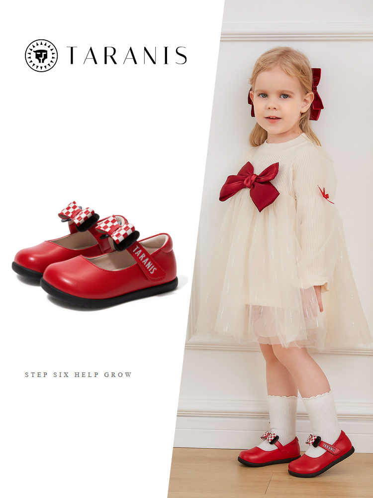 TARANISkids Autumn Red Bow Leather Shoes