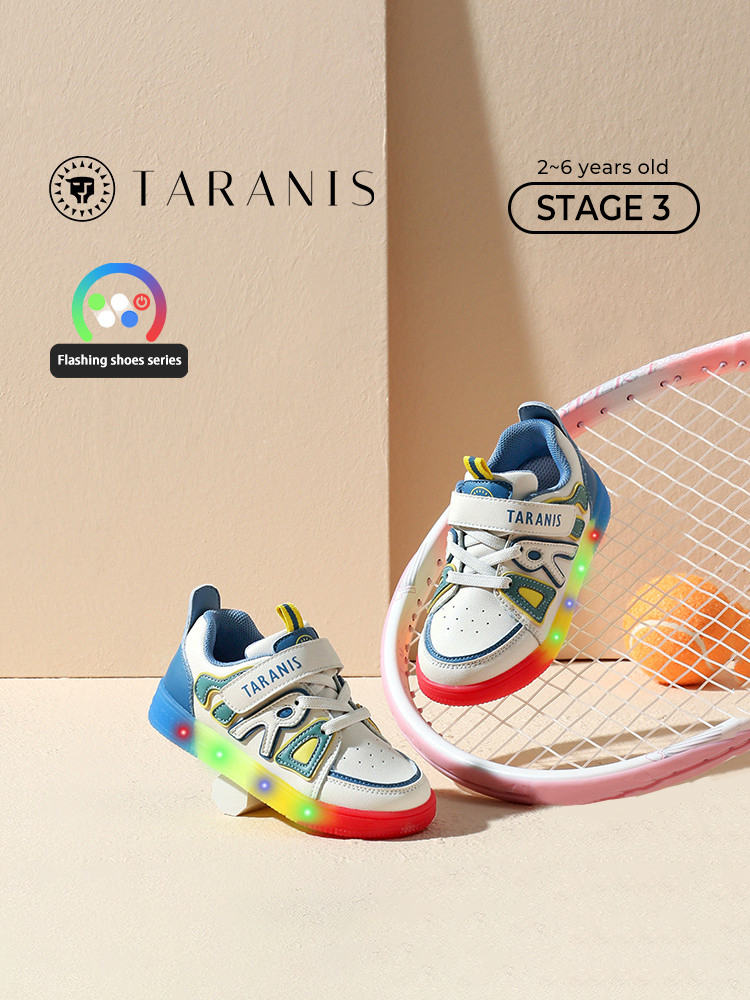 TARANISkid2022 Autumn Flashing Shoes Children's Rainbow Bottom Letter 