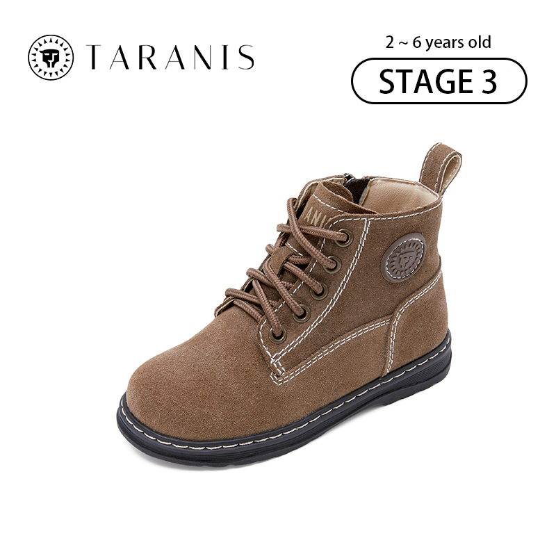 TARANISk'i'd2022 New Girls' Small Leather Boots With Velvet Warm Soft 