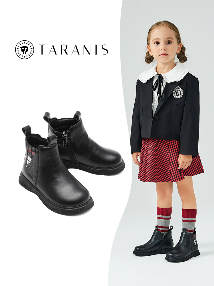 TARANISkids Autumn New Children's Martin Boots Black Leather Boots