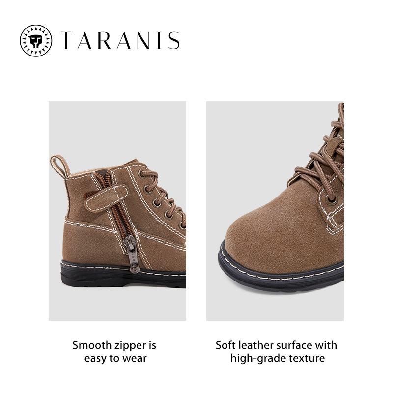 TARANISk'i'd2022 New Girls' Small Leather Boots With Velvet Warm Soft 