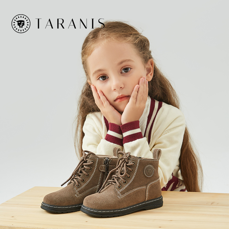 TARANISk'i'd2022 New Girls' Small Leather Boots With Velvet Warm Soft 