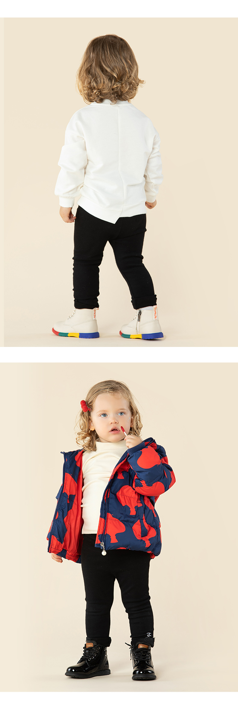 TARANIS Winter new children's shoes children's boots baby cowhide color rainbow bottom Martin boots