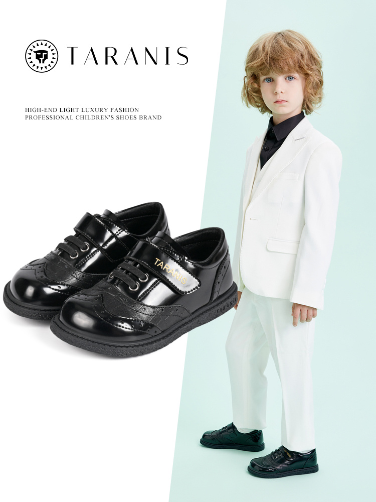 TARANIS Spring new men's baby shoes children's black soft bottom retro dress shoes show children's shoes