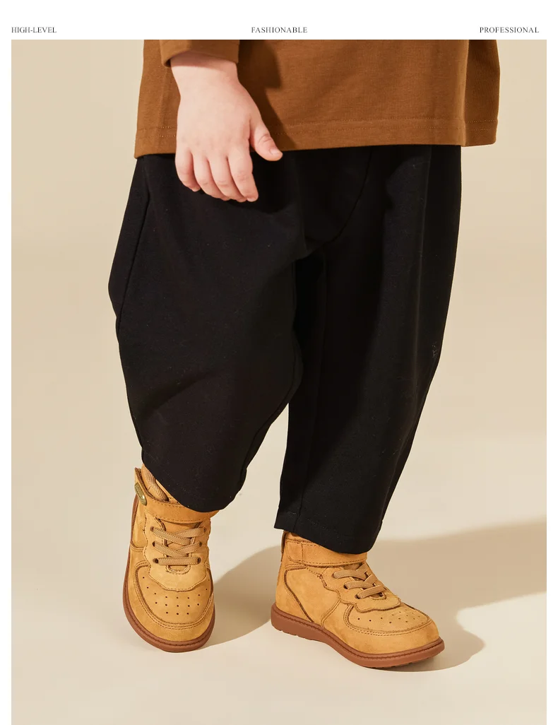 TARANIS Autumn new children's Martin boots boy's leather boots Middle top Velcro ankle boots leather small yellow boots