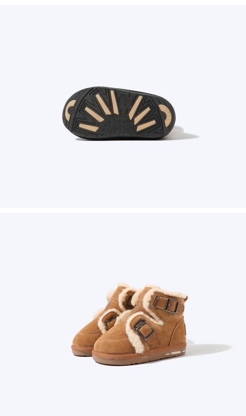 TARANIS Winter new children's shoes, children's leather belt buckle personality tide match cotton and fluffy snow boots