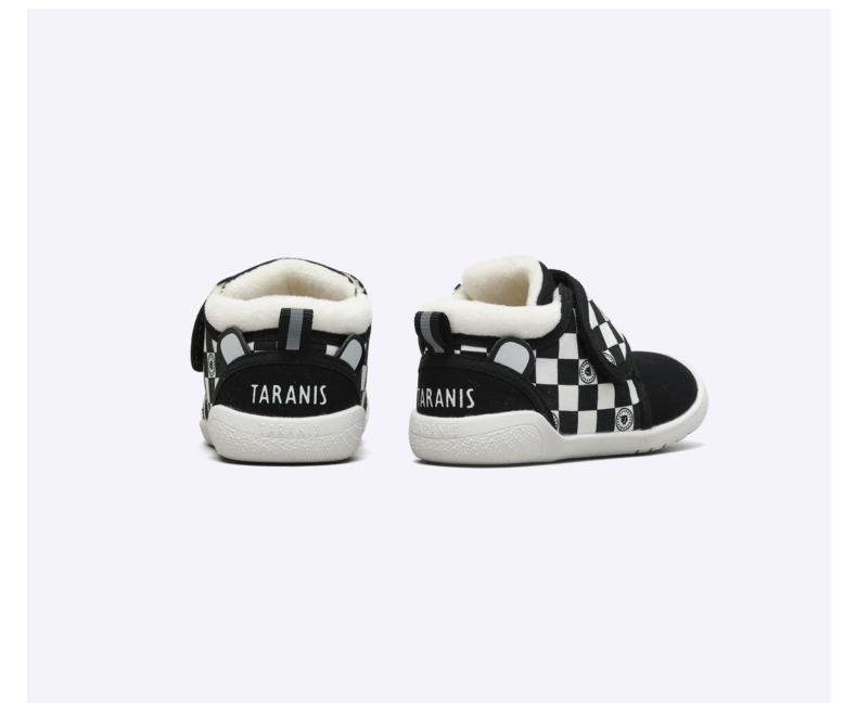 TARANIS Winter New Children's Shoes Black and White Check Shoes Baby Shoes Men's Baby Sports Shoes Soft Sole Plus Velvet Cotton Shoes
