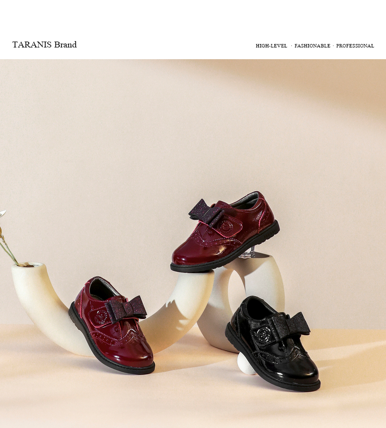 TARANIS Autumn girl leather shoes retro bow princess shoes soft soled real leather shoes children show single shoes
