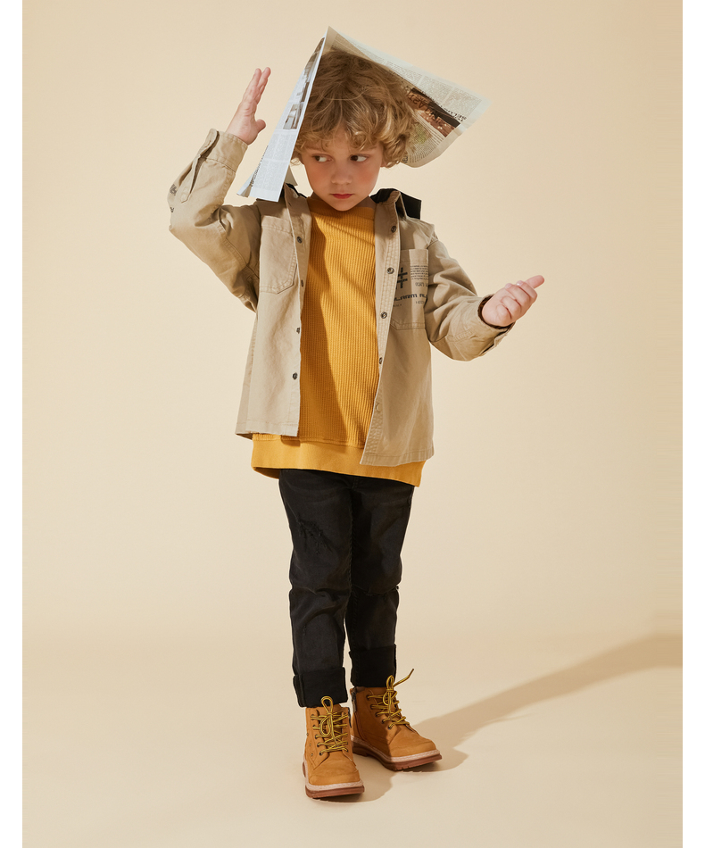 TARANIS Children's small yellow boots autumn new girls' Martin boots boys' non-slip soft bottom real leather boots short boots