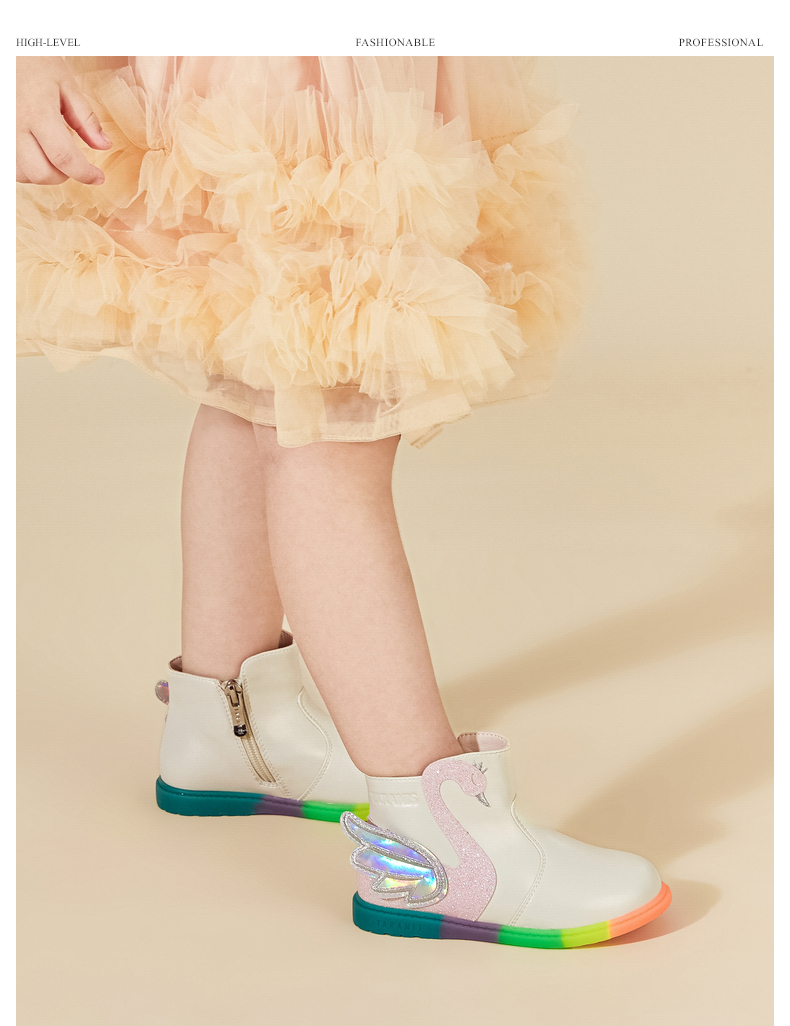 TARANIS Autumn new children's boots Martin baby rainbow non-slip soft bottom swan leather boots for girls