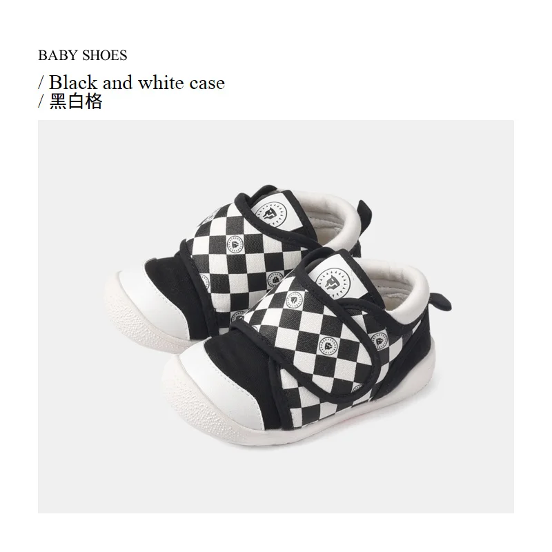 TARANIS Winter New Children's Shoes Black and White Check Shoes Baby Shoes Men's Baby Sports Shoes Soft Sole Plus Velvet Cotton Shoes