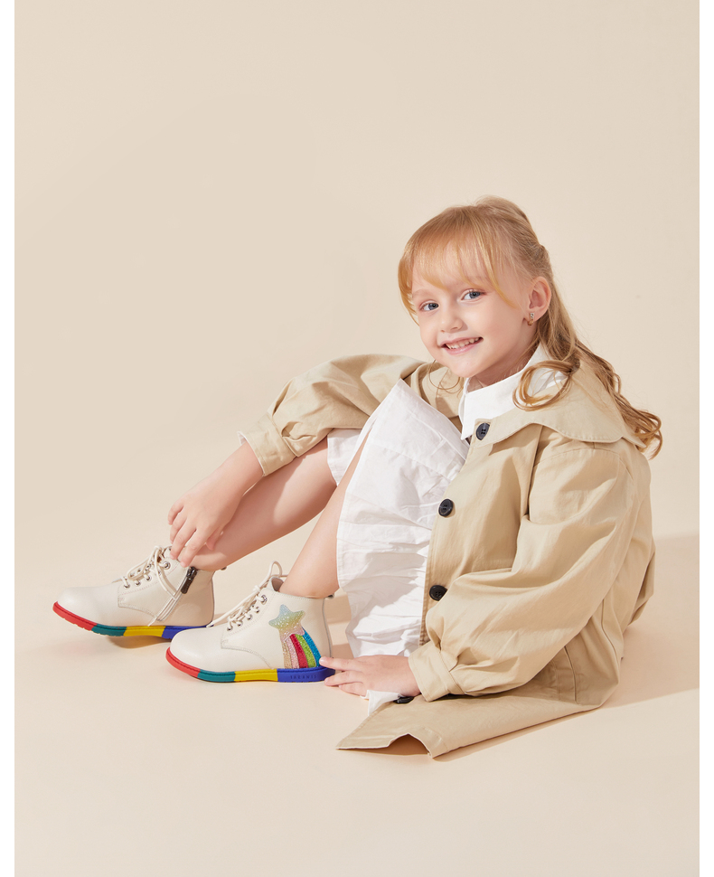 Winter new girls' shoes children's boots Rainbow bottom Martin boots and velvet boots soft bottom ankle boots