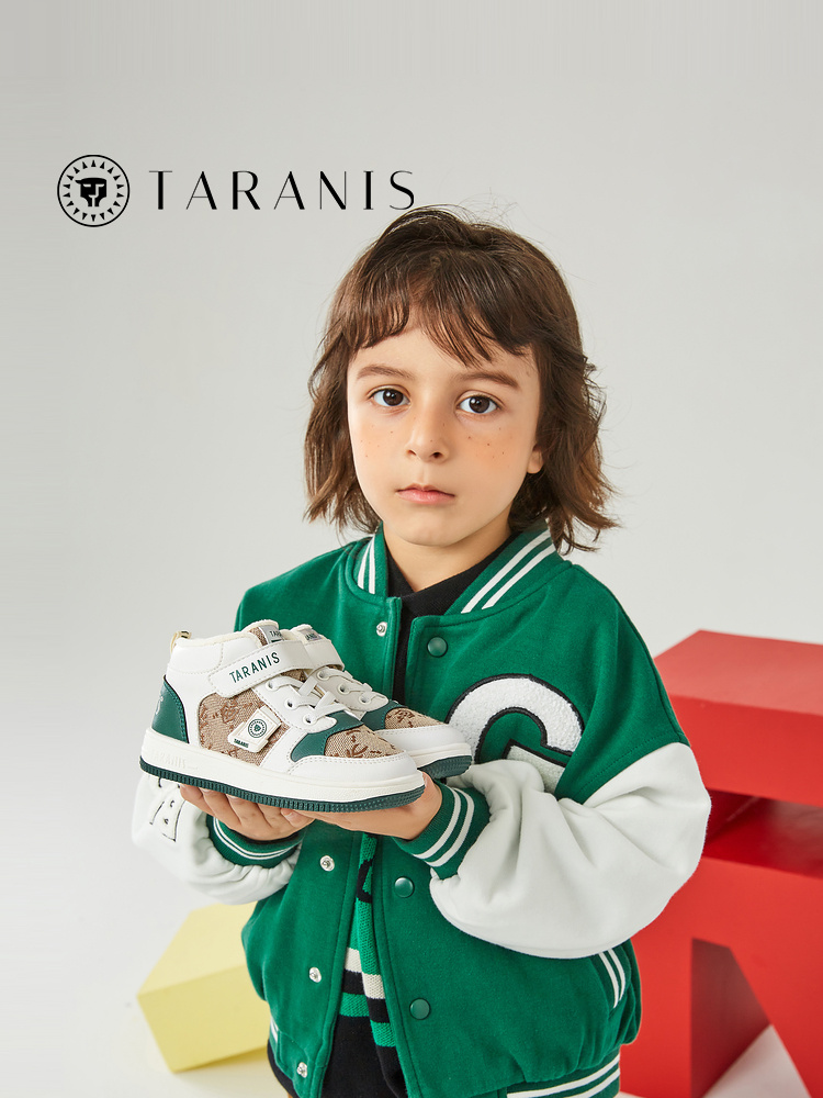 TARANISkids 2022 Winter New Style Plus Velvet Soft Bottom Mid-high Fashion Retro Sneakers