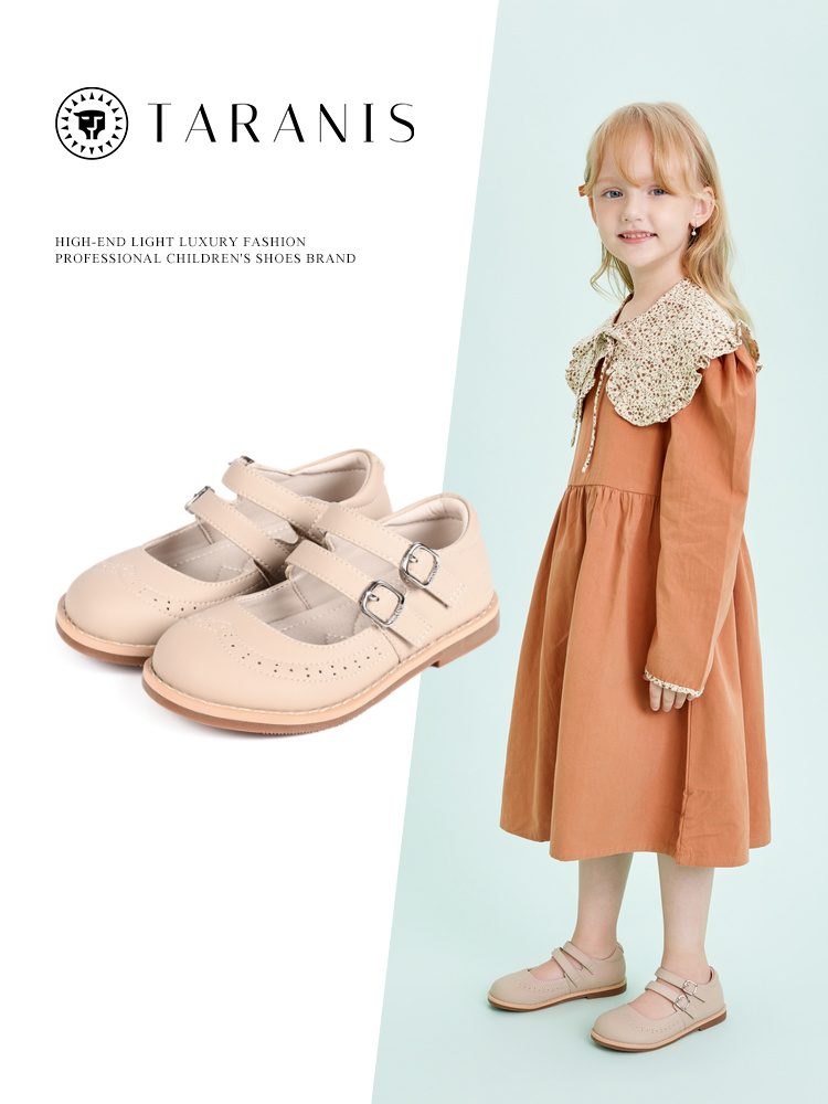 TARANIS Spring New Girls' Shoes Princess Round Head Children's Single Shoes Soft Soles Retro Children's Performance Shoes
