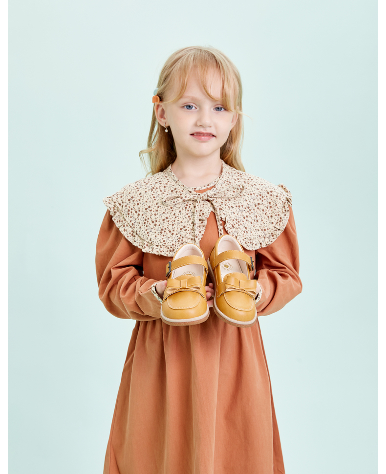 TARANIS Spring New Girls Single Shoe Children Bow Brown Soft Soles Show Shoes Children Princess Shoes