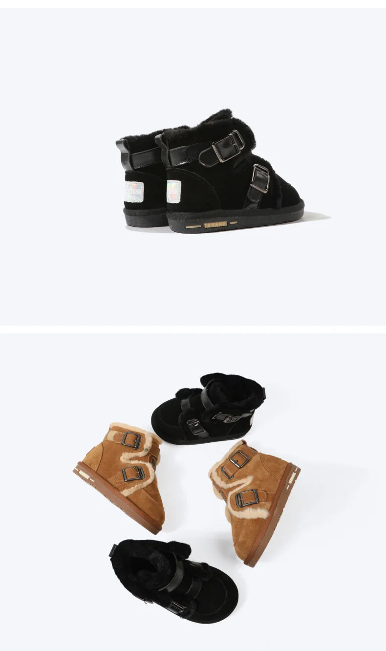 TARANIS Winter new children's shoes, children's leather belt buckle personality tide match cotton and fluffy snow boots