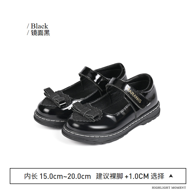 TARANIS Spring New Girls Shoes Children Princess Shoes Bow Single Shoes Black Real Shoes Show Shoes
