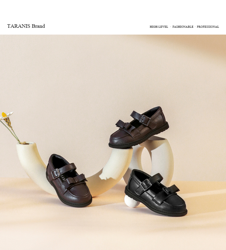 TARANIS New autumn black leather shoes for children girls show leather shoes anti-skid soft bottom students retro small leather shoes