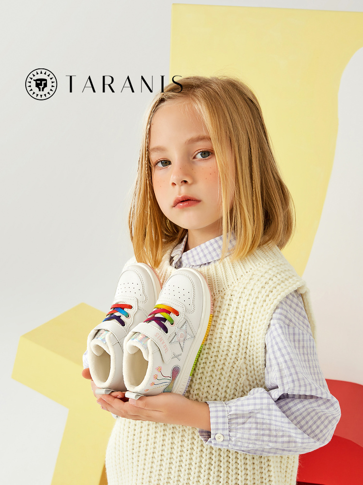 TARANISkids 2022 Winter New Style Small White Shoes For Girls With Fleece To Keep Warm