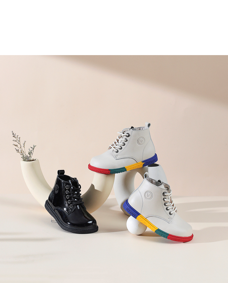 TARANIS Winter new girl's shoes children's boots top layer cowhide children's baby velvet Martin boots